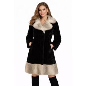 Vintage 60s Sheared Black Fur Two Tone Coat Mod Collar Mod Small